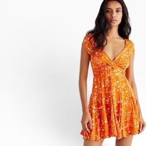 NWT Free People It Takes Two Wrap Around Open Back Flowy Mini Dress Peach Small